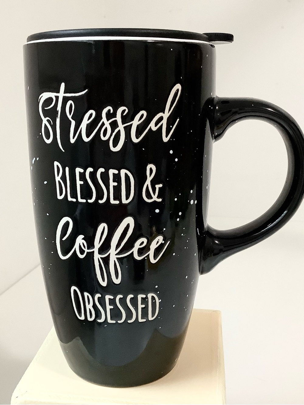 💚 3 For $30 Black Ceramic Coffee Mug - Stressed Blessed & Coffee Obsessed NWOT